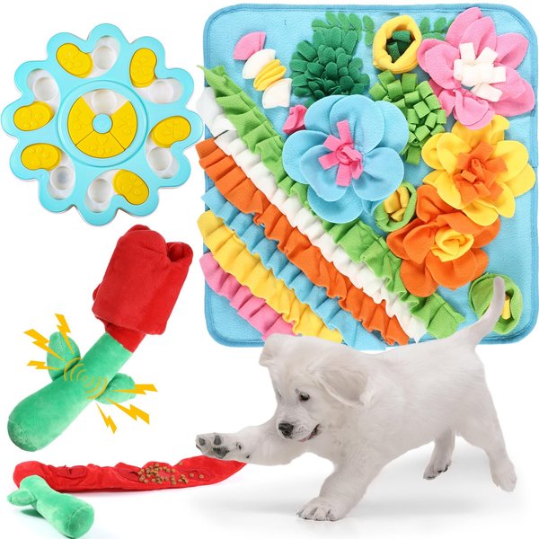 Arrowbash 3 Pcs Interactive Dog Foraging Toys Set,19.68 Inch Snuffle Mat for Puppy, Dogs Food Puzzle Feeder Toys and Rose Shaped Squeaky Snuffle Toy for Christmas Medium Small Dogs Help Stress Relief