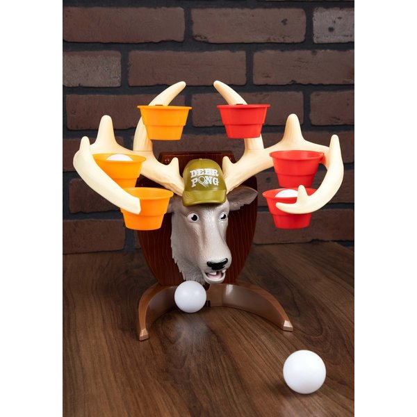 Deer Pong Game, Features Talking Deer Head and Music, Includes 6 Party Cups and 8 Balls, Fun Family Game for Ages 8 and Up