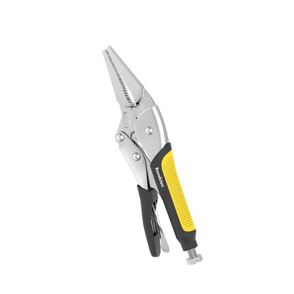 Renekton 6-1/2 Inch Long Nose Locking Pliers, Premium Cr-V Construction, Long Nose Pliers with Wire Cutter for Easy Access to Hard to Reach Areas, Two-Color TPR Handle