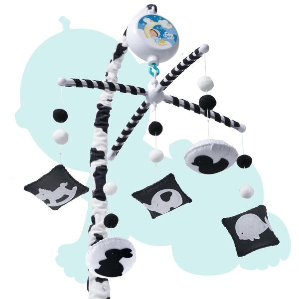 EVERLOVE Montessori Mobile Baby for Crib (TINITIGIES) - Digital Music Box with 12 lullabies & 3 Modes (Rotating only, Music only, Rotating with Music) - Black and White Baby Mobile for Boys & Girls