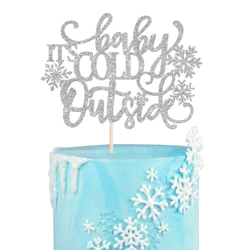 1 Pack Baby It's Cold Outside Cake Topper Glitter Winter Snowflake Baby Shower Cake Pick Decoration for Winter Snowflake Baby Shower Kids Birthday Party Supplies Silver