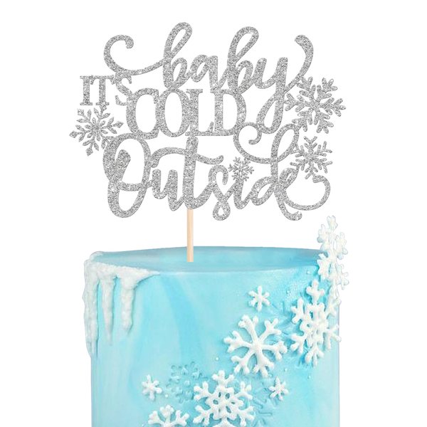 1 Pack Baby It's Cold Outside Cake Topper Glitter Winter Snowflake Baby Shower Cake Pick Decoration for Winter Snowflake Baby Shower Kids Birthday Party Supplies Silver