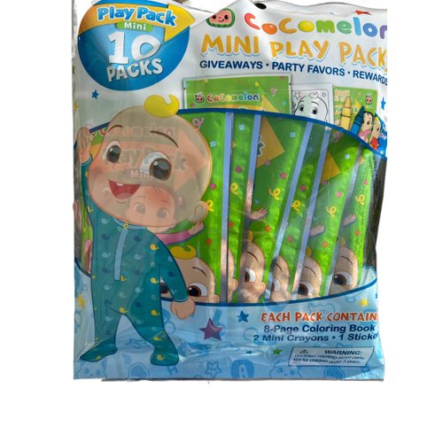 Cocomelon Play Packs | Cocomelon Party Favors | Coco Melon Mini Play Packs | Includes Mini Coloring Book, 2 Mini Crayons and a Sticker | 10-Pack | Officially Licensed