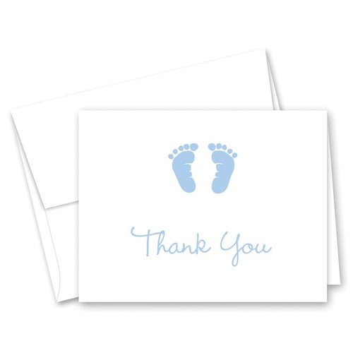 50 Baby Footprint Boy Baby Shower Thank You Cards