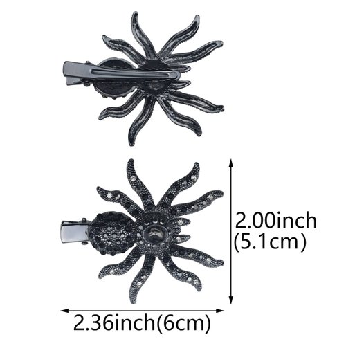 2 PACK Halloween Black Spider Pins Hair Clip Vintage Rhinestone Gems Stamper Bobby Pin Hair Accessories for Women