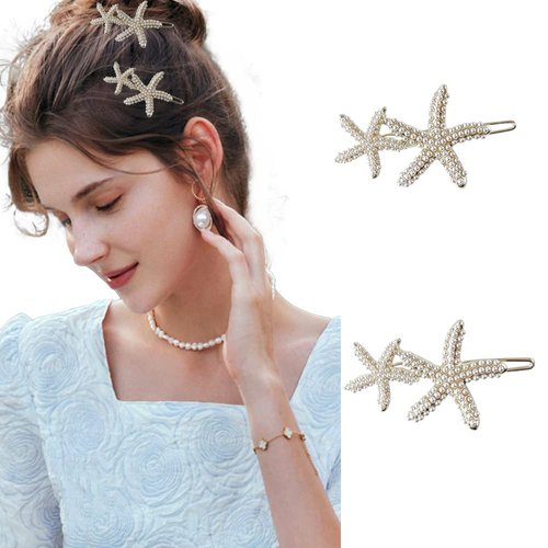 Starfish Hair Clip Bride Hair Barrettes Wedding Head Pieces Ponytail Holder Hair Accessories for Women and Girls (Style1-2Pcs)