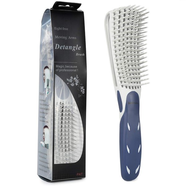 BESTOOL Detangling Brush for Curly Hair, Detangler Brush for Natural Black Hair Curly Hair Afro 3/4abc Texture, Faster n Easier Detangle Wet or Dry Hair with No Pain (Blue)