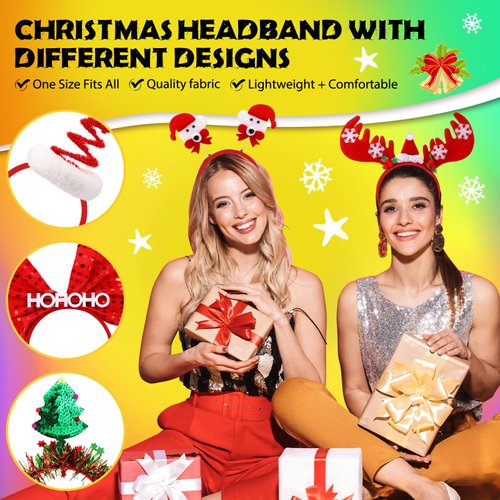 Retrowavy 24 Pcs Christmas Headbands Fun Holiday Headbands with Different Designs Cute Christmas Head Toppers Adult Party Favors for Women, Men Annual Holiday, Christmas Party Dinner, Photos