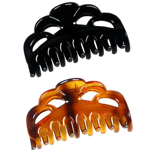 ACCGLORY Medium Hair Claw Clips for Women Fine Hair Plastic Claw Clamps Clips in Set (Arc-Black+Brownish Red-M)