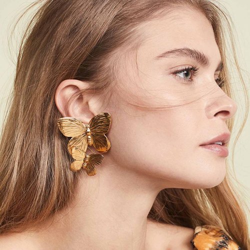 YienDoo Boho Big Butterfly Drop Earrings Vintage Gold Double Butterfly Dangle Earrings Statement Animal Butterfly Earrings Prom Butterfly Earrings Jewelry for Women and Girls