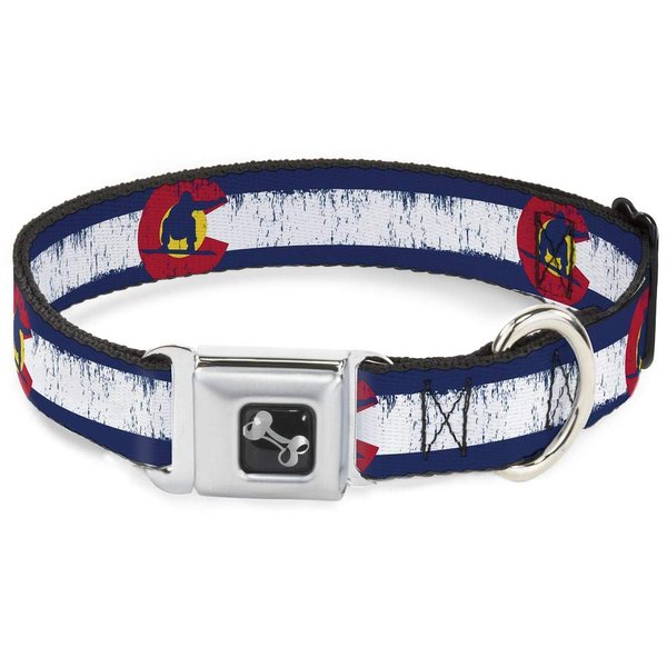 Buckle-Down 16-23" Colorado Flag/Snowboarder Weathered Dog Collar Bone, Wide Medium