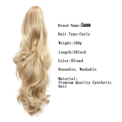 Liasun 20" 190g Curly Claw Clip Ponytail Hair Extension, Synthetic Hairpiece Long Curled Wavy Pony Tail Extension for Women Girls (R1488H)