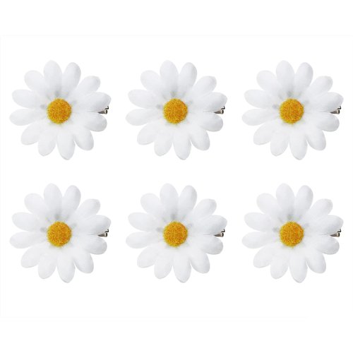 Daisy Hair Clip Penta Angel 6Pcs Small Fabric Sun Flower Hair Alligator Clip Wedding Bride Hair Barrette Pin Accessory for Women Girls Summer Beach Party (White-6p)
