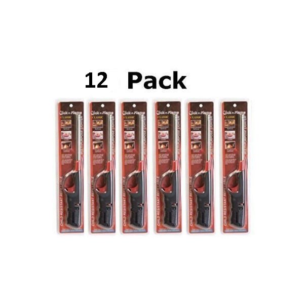 Click-n-Flame Refillable Long-Reach Butane Lighters (12 Pack)
