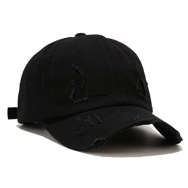 Ripped Patch Baseball Cap Vintage Distressed Low Profile Unstructured Cotton Dad Hat Adjustable for Women Men (Black)