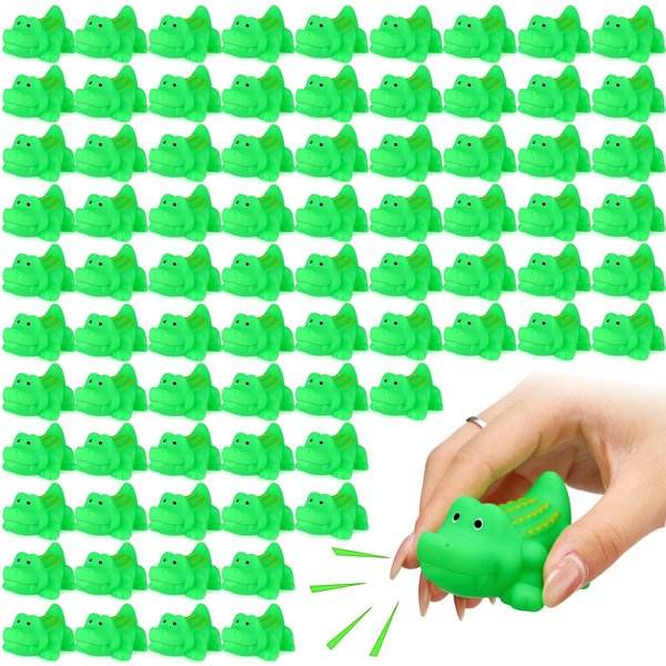 Lenwen 50 Pcs Rubber Crocodile Bath Toy Bulk Mini Alligator Toys Crocodile Bathtub Toys Float Squeak Toys for Summer Pool Parties Halloween Christmas Party Birthday Decoration, 2.8 x 1.3 x 1.3 Inch