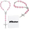Konohan 2 Pieces Car Rosary Rearview Mirror Auto Rosary Religious Car Mirror Hanging Accessories for Car Personalized Protection Charm for Auto Decors (Rose)