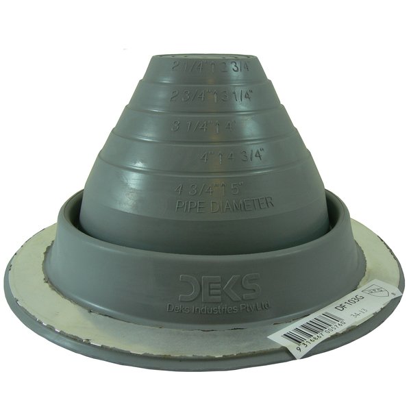 Dektite #3 Gray EPDM Metal Roof Pipe Flashing, Round Base, Pipe OD 1/4" - 5"