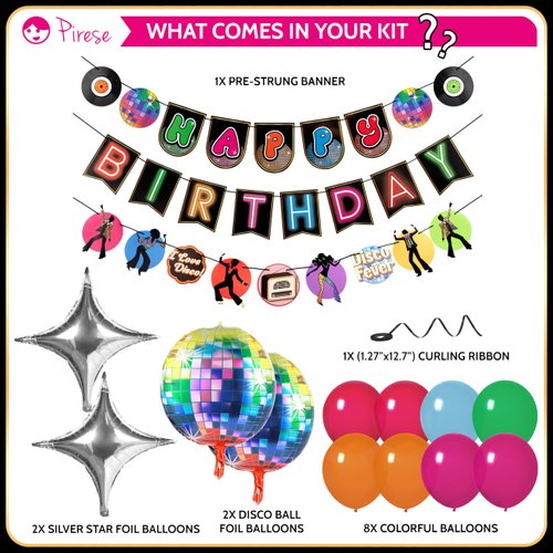 Pirese Disco Birthday Banner, Disco Party Decorations, Disco Birthday Party Decorations | 1970s Party Decorations | 70s Themed Party Decorations | Dance Party Decorations | Let's Boogie Party Decor