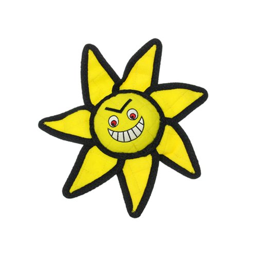 TUFFY - World's Tuffest Soft Dog Toy - Alien Ball Junior Yellow Sun- Squeakers-Multiple Layers. Made Durable, Strong & Tough. Interactive Play (Tug, Toss & Fetch). Machine Washable & Floats