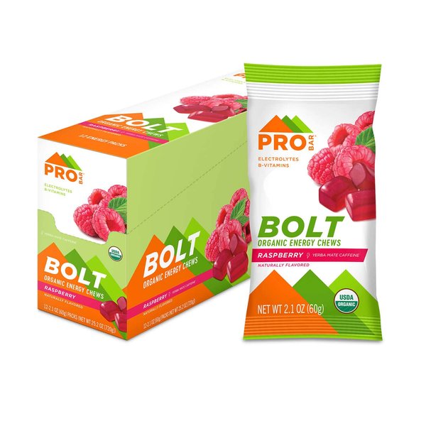PROBAR - Bolt Organic Energy Chews, Raspberry, Non-GMO, Gluten-Free, USDA Certified Organic, Healthy, Natural Energy, Fast Fuel Gummies with Vitamins B & C (12 Count