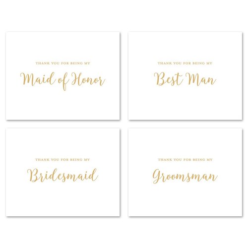 12 cnt Wedding Party Thank You Cards (Gold) - NOT Gold Foil