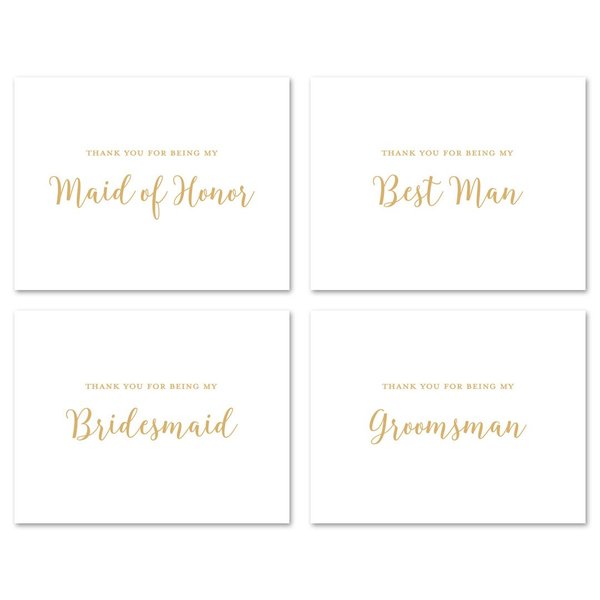 12 cnt Wedding Party Thank You Cards (Gold) - NOT Gold Foil