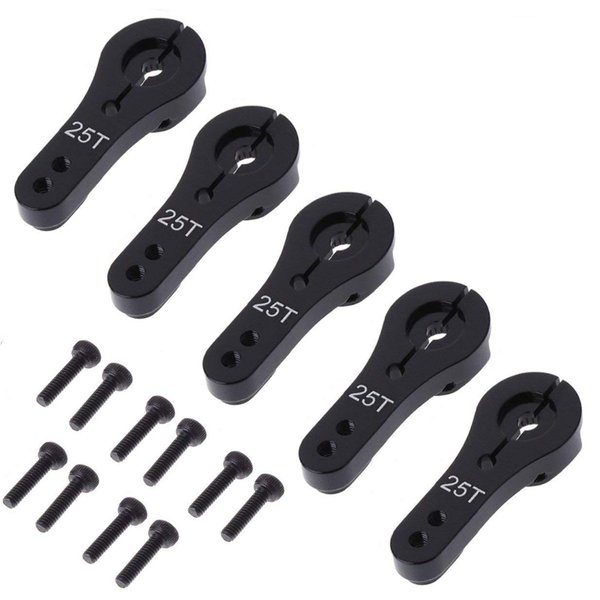 5 Pack ShareGoo 25T Aluminum Servo Horns M3 Threads Metal Steering Arm for RC Car Truck Buggy Airplane-Black