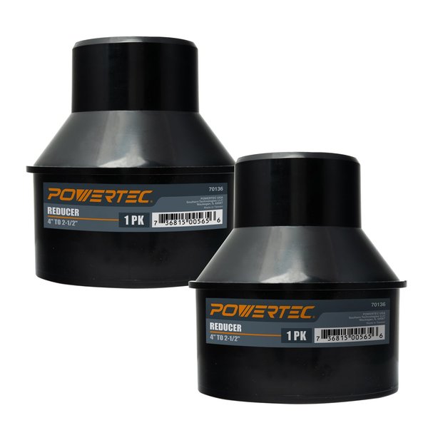 POWERTEC 70136-P2 4 Inch Hose to 2-1/2 Inch Hose Cone Reducer, Dust Collection Fittings for Dust Collection Hose, Dryer Vent Hose & Shop Vacuum Hose Connection, 2 Pack