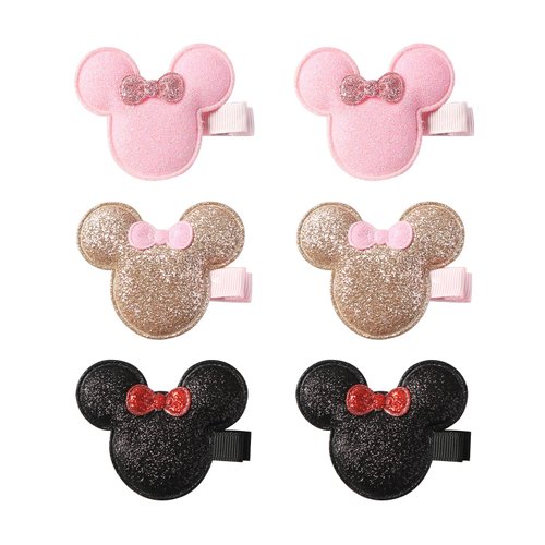 6Pcs Glitter Mouse Ears Hair Clips for Baby Girls Toddler 2.2 Inch Hair Bows Barrettes Birthday Party Gift Costume Decorations Hair Accessories