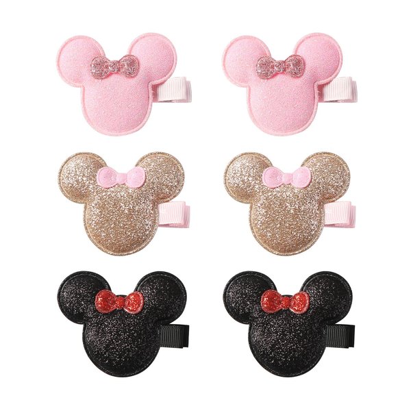 6Pcs Glitter Mouse Ears Hair Clips for Baby Girls Toddler 2.2 Inch Hair Bows Barrettes Birthday Party Gift Costume Decorations Hair Accessories