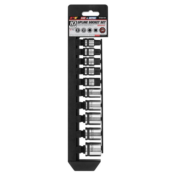 Performance Tool W38194 3/8-Inch Drive Universal Spline Socket Set , 10 piece Metric and SAE