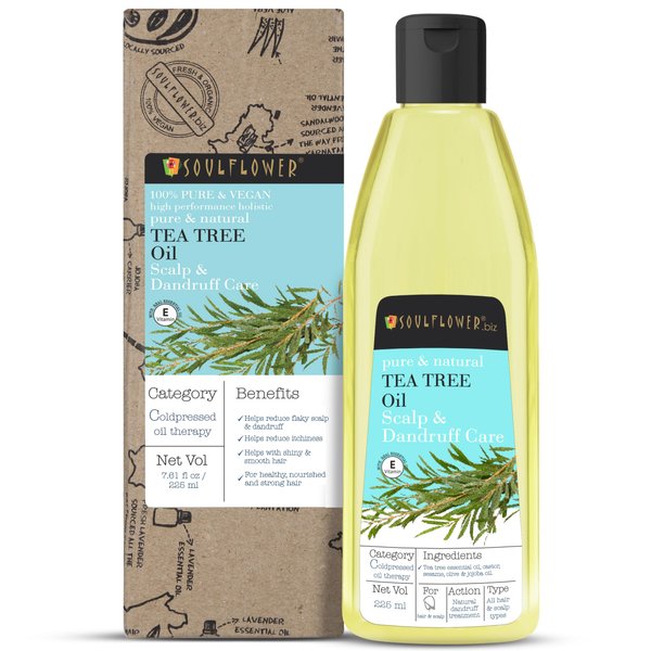 Soulflower Tea Tree Oil for Dandruff Control, Hair Loss Control, Hair and Scalp - Enriched With Tea Tree Essential Oil, 100% Pure, Organic, Natural, Coldpressed, Vegan - 7.6 fl oz