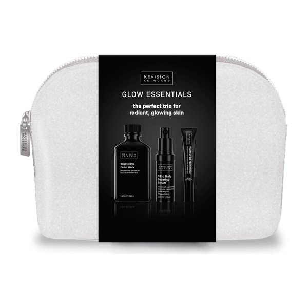 Revision Skincare Glow Essentials Gift Set: Anti Aging DEJ Daily Boosting Serum, Youthfull Lip Replenisher Lip Plumper with Hyaluronic Acid, Brightening Face Wash, & Cosmetic Bag