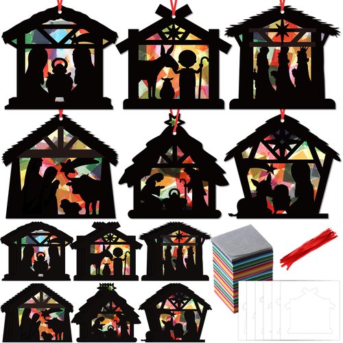 Resurhang 24 Sets Nativity Crafts Christmas Nativity Silhouette Craft Kits Happy Birthday Jesus Crafts Nativity Scene Ornaments Religious Sunday School Crafts for Xmas Home Activities, 6 Styles