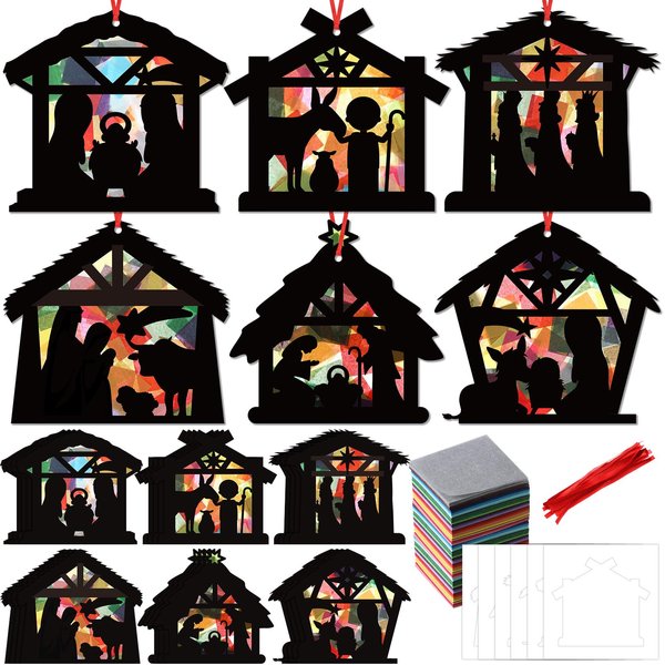 Resurhang 24 Sets Nativity Crafts Christmas Nativity Silhouette Craft Kits Happy Birthday Jesus Crafts Nativity Scene Ornaments Religious Sunday School Crafts for Xmas Home Activities, 6 Styles