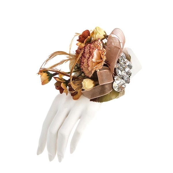 Victorian Bridal Chiffon Flower and Rhinestone Accent Corsage Hair Tie - Bracelet (Bohemian Love)