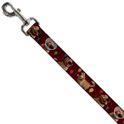 Buckle-Down Pet Leash - Dug 4-Poses/Balloons/Paw Print Reds - 4 Feet Long - 1/2" Wide