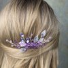 Kercisbeauty Something Purple Crystal Silver Hair Comb for Wedding Brides Handmade Boho Leaf Hair Accessories for Dancing Prom (Purple)