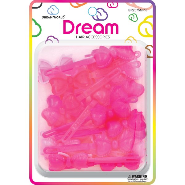 Dream World Self Hinge Barrette Ribbon Pink Mix 24 Piece Pack BR2575MPK