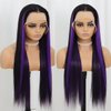 SISIFIRE Purple Highlight Lace Front Wigs for Women Silky Straight Preplucked Hairline Synthetic Heat Resistant Fiber Glueless Wigs for Daily Use 24 Inch