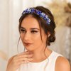 Formery Sparkly Blue Rhinestone Headband Pearl Flower Hairband Party Prom Wedding Handmade Crystal Beads Headpiece for Women and Girls