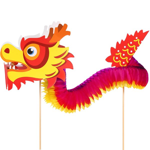 Boao Chinese Paper Dragon Pick, Traditional Chinese New Year Paper Dragon Decoration DIY 3D Handmade Craft for Kids Children