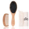 Boar Bristle Hair Brush Set for Thick and Normal Hair. Hand Polished Natural Wood Handle for a Refined Look and Feel. Restore Healthy Shine, Improve Growth, Reduce Breakage