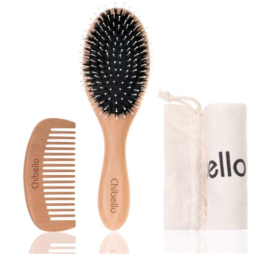 Boar Bristle Hair Brush Set for Thick and Normal Hair. Hand Polished Natural Wood Handle for a Refined Look and Feel. Restore Healthy Shine, Improve Growth, Reduce Breakage