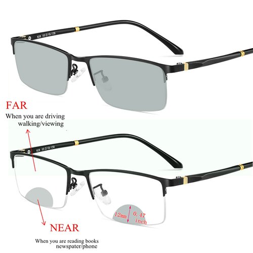 mincl Transition Photochromic Rectangular Frame Bifocal Reading Glasses For Men Women Clear Sunglasses Readers UV400 (black, 0.00/+1.75 magnification)