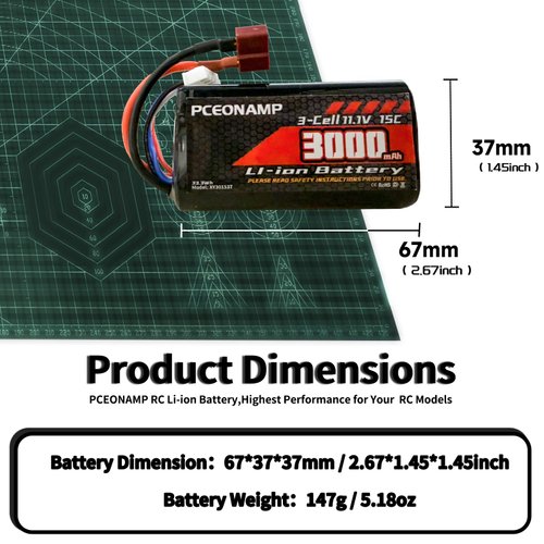 PCEONAMP 11.1V Li-ion Battery 3000mAh 3S for R608 2104 210E 200E Brushless RC Boat with Deans T Plug Rechargeable High Capacity 15C RC 11.1V RC Boat Battery （2packs）
