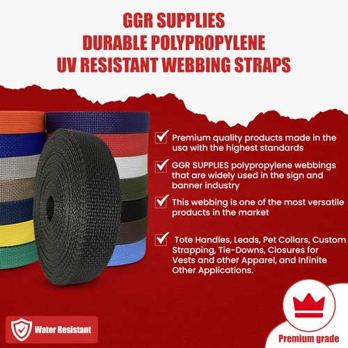 GGR Supplies Durable Polypropylene UV Resistant Webbing Straps Ideal for DIY Projects, Pet Collars, Outdoors, Crafts and Much More. 1 Inch (Black, 100)