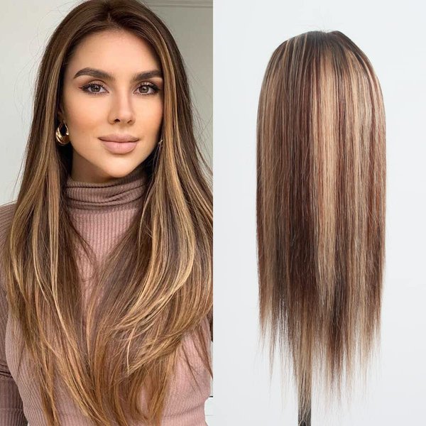 Aprilhair Pre-plucked #4/27 Brown Honey Blonde Highlight Lace Front Wigs Straight Glueless 150% Density Brazilian Virgin Human Hair (12 INCH,4/27 Lace Front Wig)