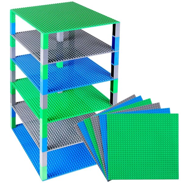 Strictly Briks Compatible with Lego Toy Building Block - Classic Baseplates 10" x 10" Brik Tower for Ages 3 Years and Up, 6 Baseplates & 50 Stackers in Blue Green & Gray, 56 Pc